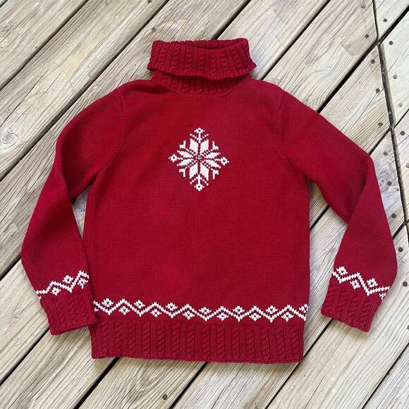 Lauren Ralph Lauren Women's Vintage Red Fair Isle Turtleneck Sweater Size S - Picture 1 of 7